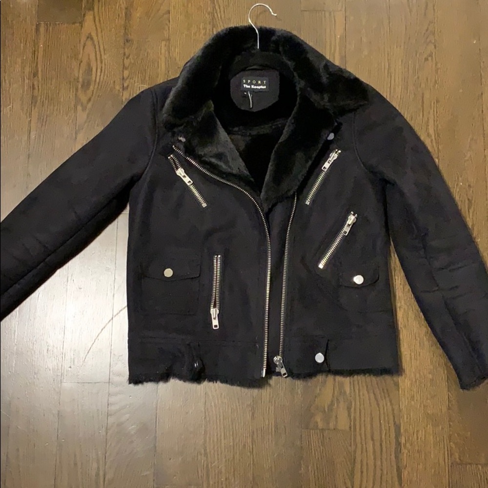The Kooples Sport faux suede and fur moto